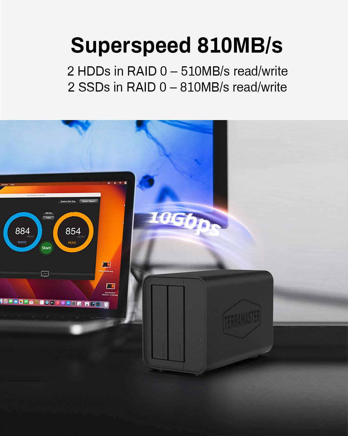 TERRAMASTER D2-320 USB RAIDエンクロージャ – USB 3.2 Gen 2 10Gbps Type C 2ベイRAIDストレージ RAID 0、1、シングル、JBOD(ディスクレス)をサポート